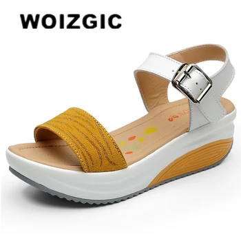 WOIZGIC Femei Femei Femei din Piele Pantofi cu Platforma Sandale cu Tocuri inalte Vara Rece Plaja Flip Flop 35-40 CDBY-5531