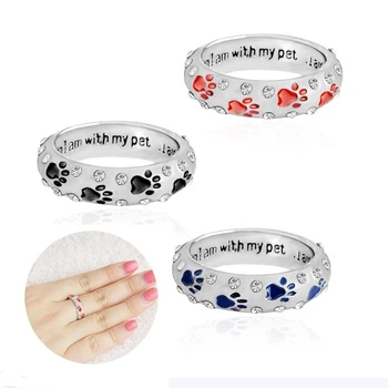 Aliaj de Câine Pawl Ring de Companie Comemorative Curcubeu Colorat Jewelryt Câine de Companie Gheara Inele de Zirconiu