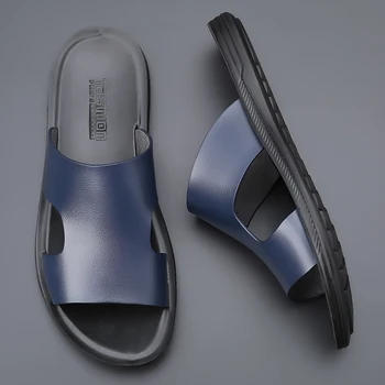 WEH slide mens sandale de lux piele naturala papuci de vara de Înaltă Calitate sandale 2022 alunecare ușor respirabil negru