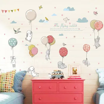 Drăguț Balon Iepuri Iepuras Perete Autocolante de Desene animate Nori DIY autocolant pentru Decor Camera pentru Copii Mobilier de Dormitor Dulap Camera de zi