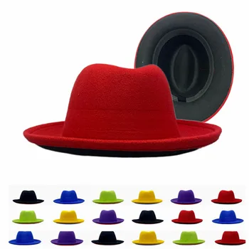 Femei Roșu interior Negru Mozaic de Sertizare Fedora Pălărie Jazz stil Britanic Trilby Petrecere Formală Panama Capac Rochie Pălărie de Cowboy