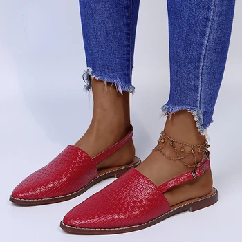 Nouă Femei Sandale Casual Fashion Impletit Subliniat Deget de la picior Gol Apartamente Simple Solid de Culoare de Lumină Confortabil Pantofi de Plaja Sandalias