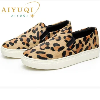 AIYUQI oxford Womenflatshoes piele naturala femei leopard de imprimare mocasini cal mare sizeone pedala leneș skateboard shoeswomen