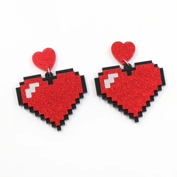 40MM Valentine Cadou Handmade Pentru Femei Black Red Inima Picătură Cercei Acril Cercei Bijuterii