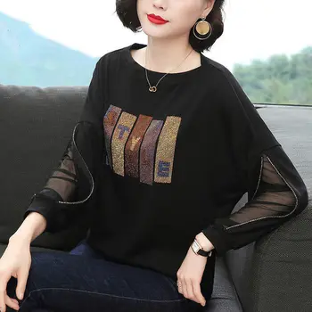 Moda Hollow Out Îmbinat Dantela Diamante T-Shirt Îmbrăcăminte pentru Femei 2022 Toamna anului Nou Liber Casual, Pulovere Topuri Tricou coreeană