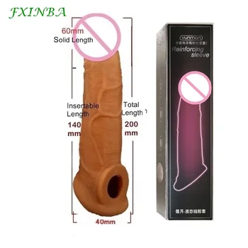 FXINBA 20cm Realist Silicon Penis Extender Maneca Intarziere Ejaculare Reutilizabile Prezervativele, Jucariile Sexuale Pentru Barbati Penis Sleeve