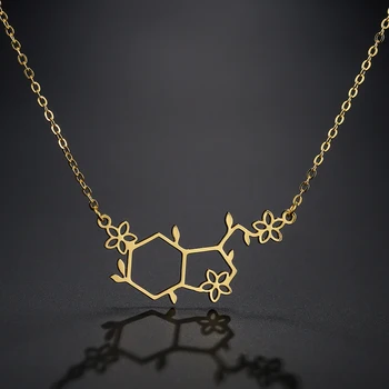 Kinitial Din Oțel Inoxidabil Serotonina Molecula De Chimie Poligon Pandantiv Colier Pentru Femei Fericite Moleculă Colier Bijuterii