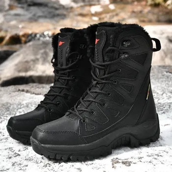 Cizme Barbati Nou de Pluș Cald Zăpadă Dantelă-Up Casual High Top de Iarnă Impermeabil Anti-Alunecare Armata Cizme Ghete Pantofi pentru Bărbați