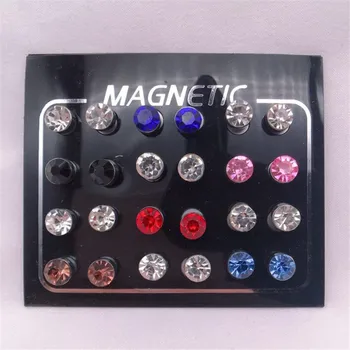 24buc Magnetic Ureche Fals Plug Bijuterii 4/5/6/7mm Rotund Stras de Cristal Magnet Stud Cercel Pucul pentru Femei Barbati