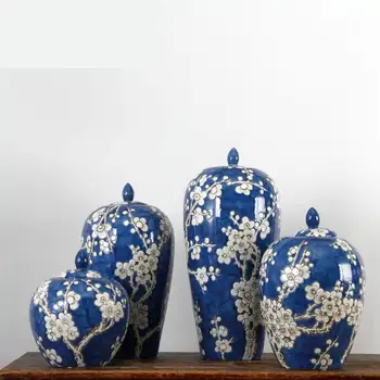 Jingdezhen Porțelan Albastru Și Alb Ghimbir Borcan Vaza Decor Modern Acasă Mobilier Camera de zi cu Tv cabinet borcan din Ceramica vaza