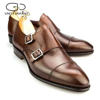 Unchiul Saviano Double Monk Stil Bărbați Pantofi Office De Afaceri, Designer De Moda Rochie De Mireasa Din Piele Cel Mai Bun Manual De Om De Pantofi
