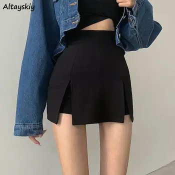Fuste Femei Negru la Modă Bodycon Uri All-meci Streetwear Vara Feminin Asimetric Mini Sexy Korean Chic Kpop Faldas Y2k
