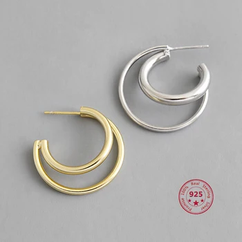 Pret de fabrica 100% Argint 925 Minimalism Moda Eco Inel Dublu Stud EarringsTrendy Chic Accesorii pentru Femei