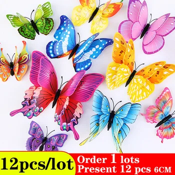 Fluturi Autocolante de Perete home decor Multicolor Dublu Strat Fluture 3D Sticker 12buc/lot pentru decorarea camera de zi