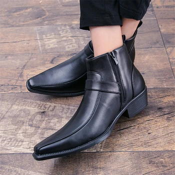 Stil britanic Glezna Cizme Barbati Pantofi din Piele, Cizme de Cowboy Homme de Înaltă Calitate Negru Cizme de Piele Maro pentru Barbati de sex Masculin Punk Pantofi