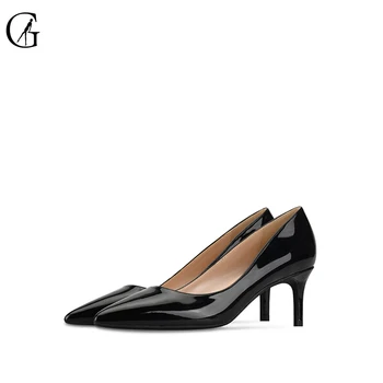 GOXEOU Pompe de Femei Negru din Piele de Brevet a Subliniat Toe 6 CM Tocuri de Afaceri de Moda Elegant Biroul de Partid Pantofi de damă Size32-46