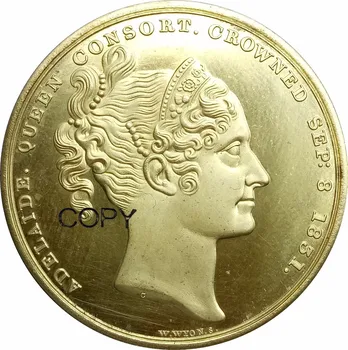 Marea Britanie 1831, Regele William al IV-lea și Adelaide Încoronare Medalion de Aur Plain edge Dual portrete Alamă Copia Monede