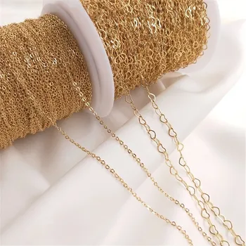 14K Aur Placate cu Lanț Piersic iubit Inima lanț manual DIY colier brățară lanț de extensie arc ornament material