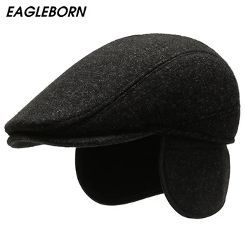 Noi Bereta de Iarna Barbati Casual Negru Pălărie de Iarnă Cald Gros Tata Pălărie de Protecție pentru Urechi Bereta de vârstă Mijlocie și Vârstnici Bereta Hat Pentru barbati