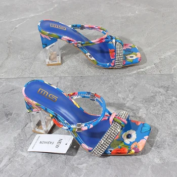 Sandale de moda Femei 2022 Vara Noi de Cristal sandale de Culoare Amestecat Tocuri Înalte de Flori de Exterior Papuci de Partid Femei Sandale 8.5 CM