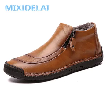 MIXIDELAI Noua Moda Barbati Cizme de Înaltă Calitate Split din Piele Glezna Cizme de Zapada Pantofi Cald Blana de Pluș Pantofi de Iarna Plus Dimensiune 38-48