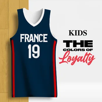 Baschet Pentru Copii, Tricouri Pentru Fete Baieti Franța Scrisoarea Imprimate Sportwear Sublimarea Completă Numele Personalizabil Logo-Ul Uniforme Copii