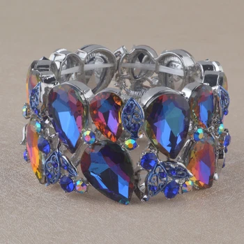 Albastru AB Cristal Brățară pentru femei, omul fir elastic brățară stras bijuterii de mana de frunze de design party show-accesorii