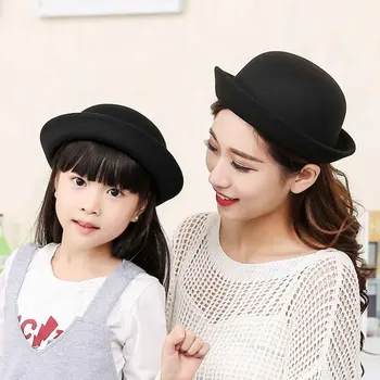 Părinte-copil Fedora Pălărie pentru Copii Round Top Hat Dom Capac Copii Rochie de Pălării, Pălării de Fetru de Lână Împâslire Pălărie Melon Pentru Mama si Copil