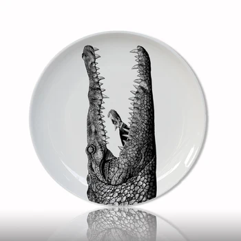 Alb și Negru Cap de Animal Decorativ Placa Creative Ceramice Ambarcațiuni pentru Decor Acasă Crocodil Tigru Rotund fel de Mâncare Artistice Placa