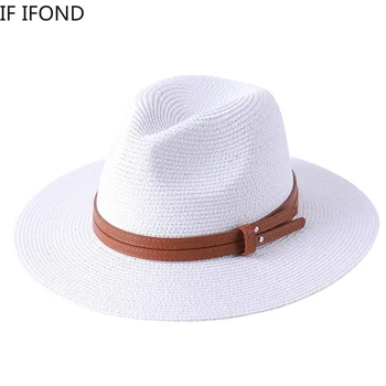56-58-59-60CM Naturale Panama Moale în Formă de Pălărie de Paie Vara Femei/Bărbați Margine Largă Plajă de Soare Capac Protectie UV Fedora Pălărie