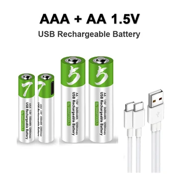 2 BUC AA+AAA USB Reîncărcabilă baterie 1.5 V AA 2600mWh/AAA 550mWh li-ion baterii pentru mouse,ceas,aparat de Ras,hermometer+TIP-C prin Cablu