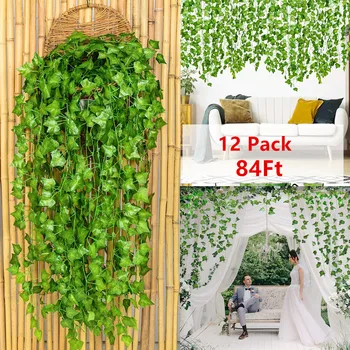 12 Pack 84Ft Artificiale Ivy Ghirlanda Fals Viță de vie Frunze Verzi Fals Plante Agățat de Viță de vie pentru Petrecerea de Nunta Home Garden Decor de Perete