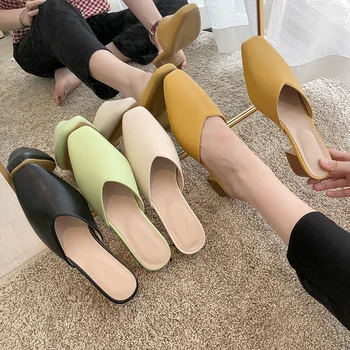 Femei Papuci Tocuri inalte Catâri Pantofi Casual 2022 Moda Versatil Baotou Jumătate Papuci Negru Bej verde Zapatillas Mujer